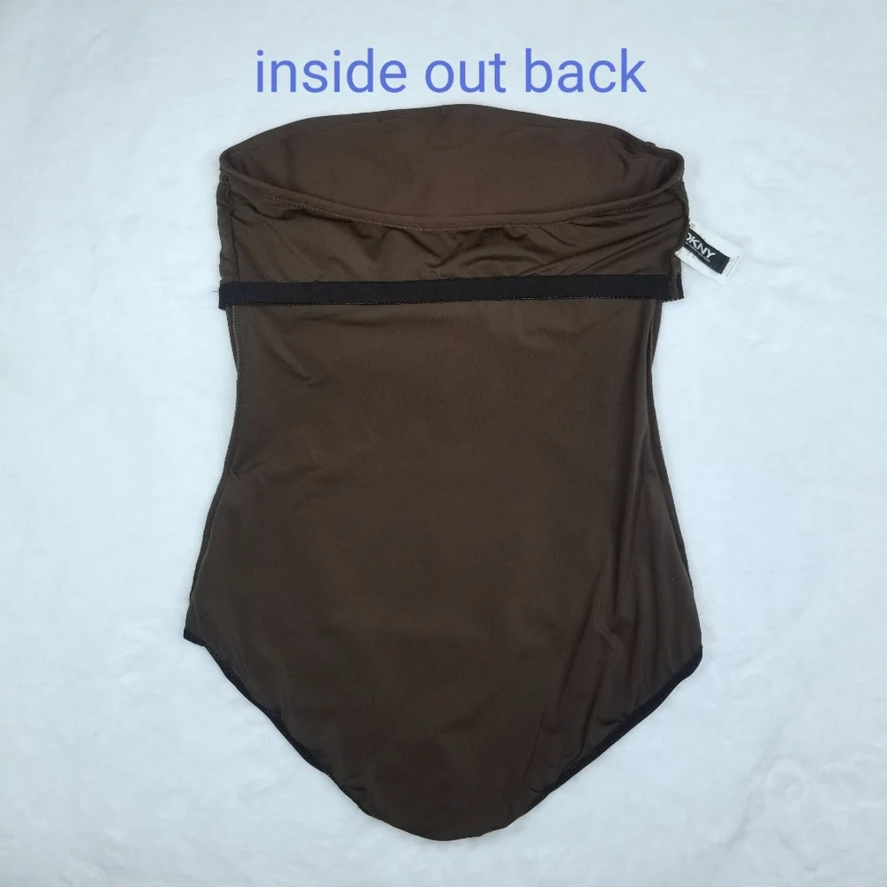 DKNY Brown Black Strapless One-Piece Swimsuit with Teal Accent - Picture 4 of 7
